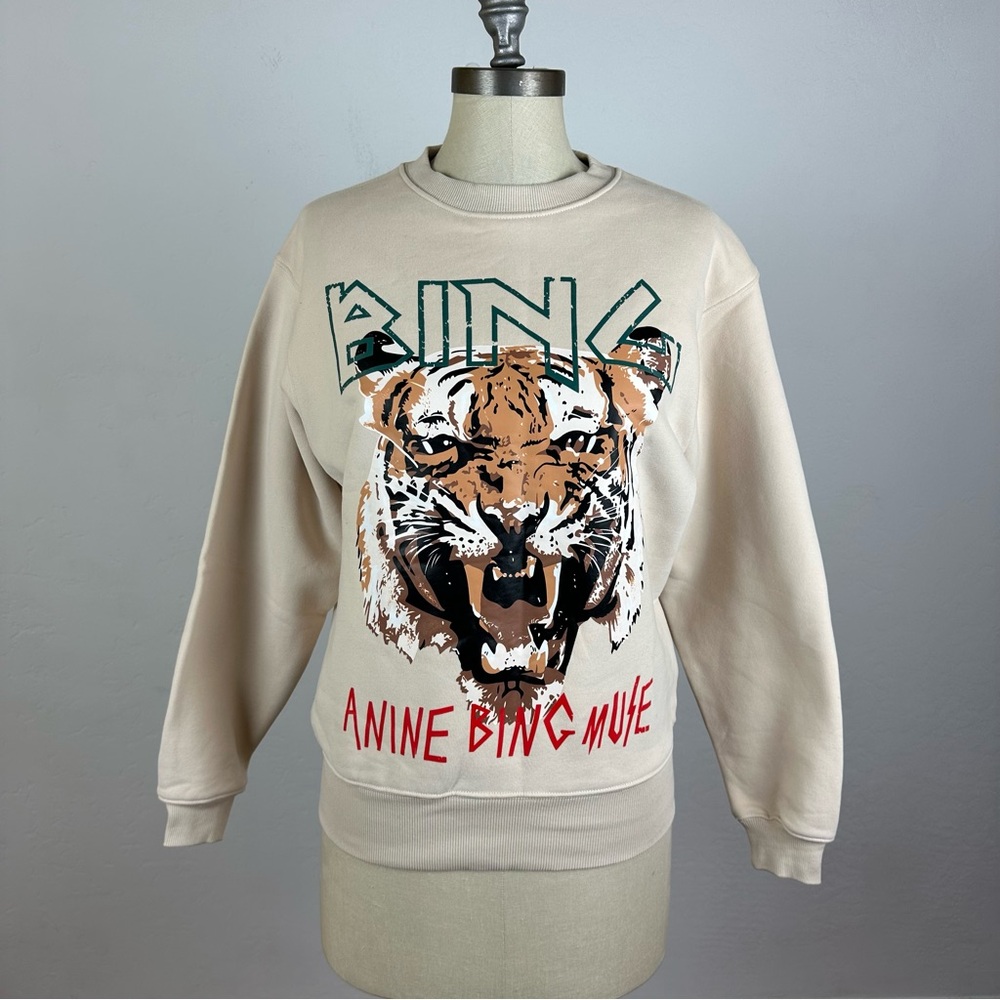 Anine Bing Cream Tiger Graphic Sweatshirt